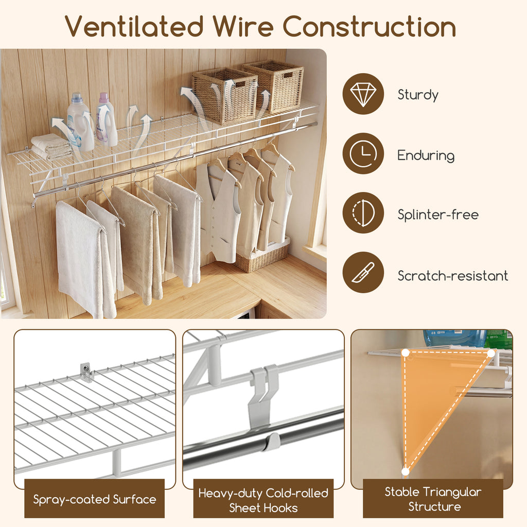 Wall-Mounted Closet Shelf with Hanging Rod - 6ft