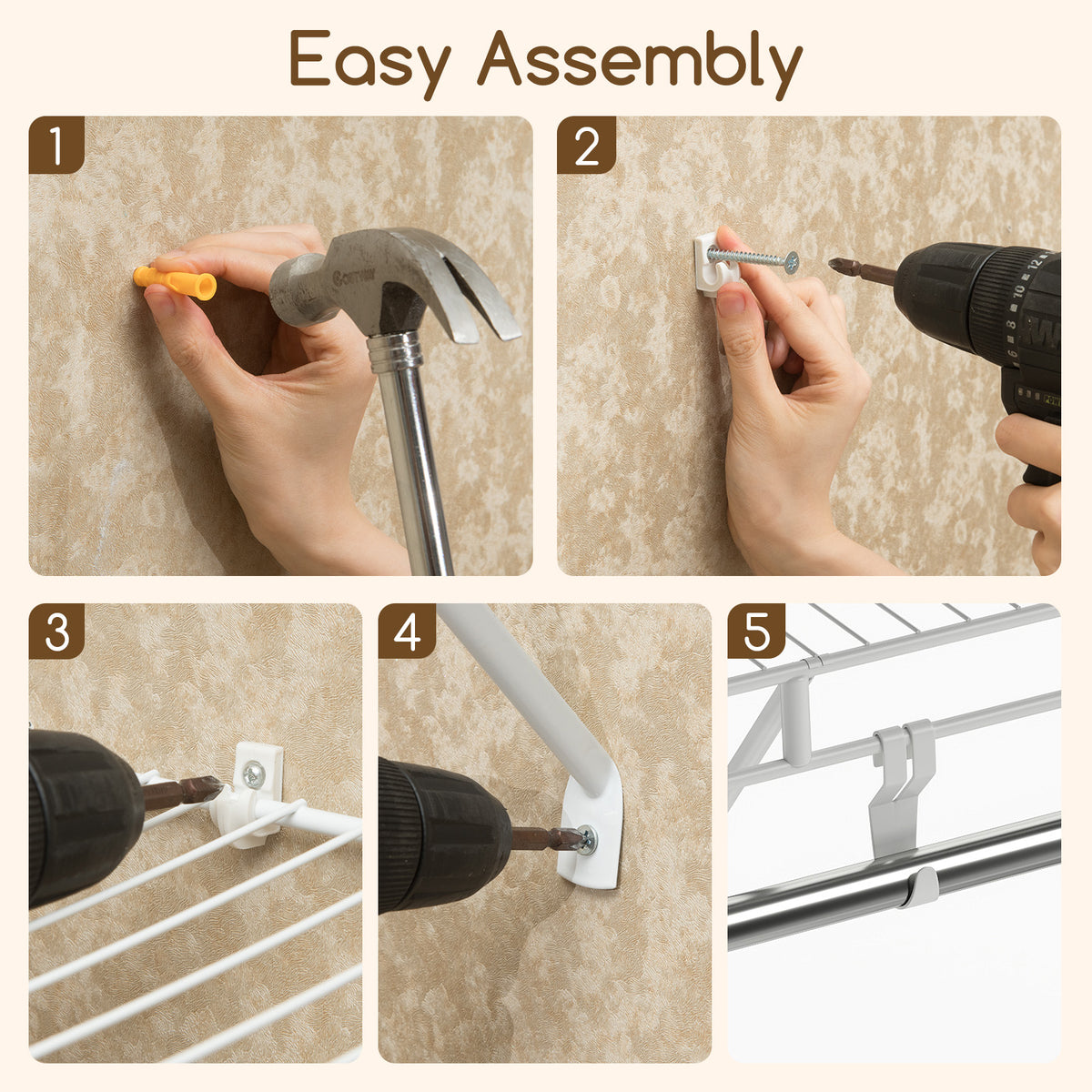 Wall-Mounted Closet Shelf with Hanging Rod - 6ft