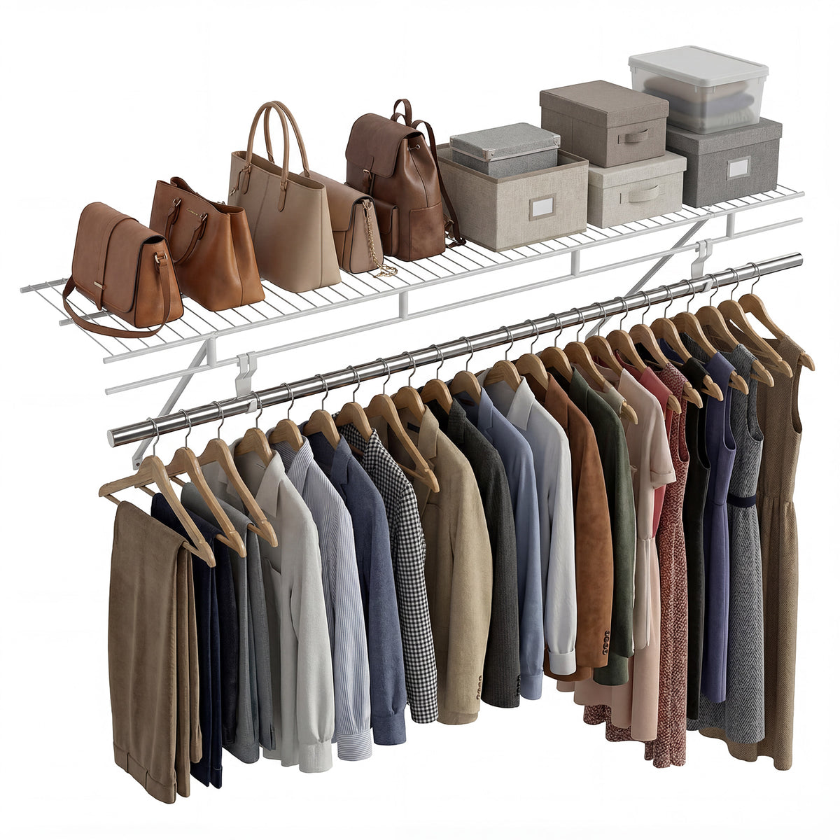 Wall-Mounted Closet Shelves with Ventilated Metal Wire Shelving Kit