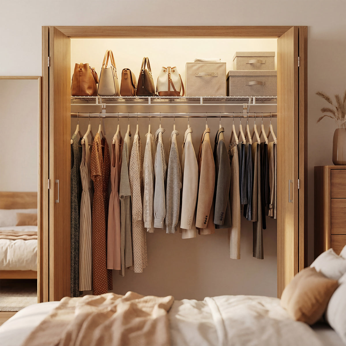 Wall-Mounted Closet Shelves with Ventilated Metal Wire Shelving Kit