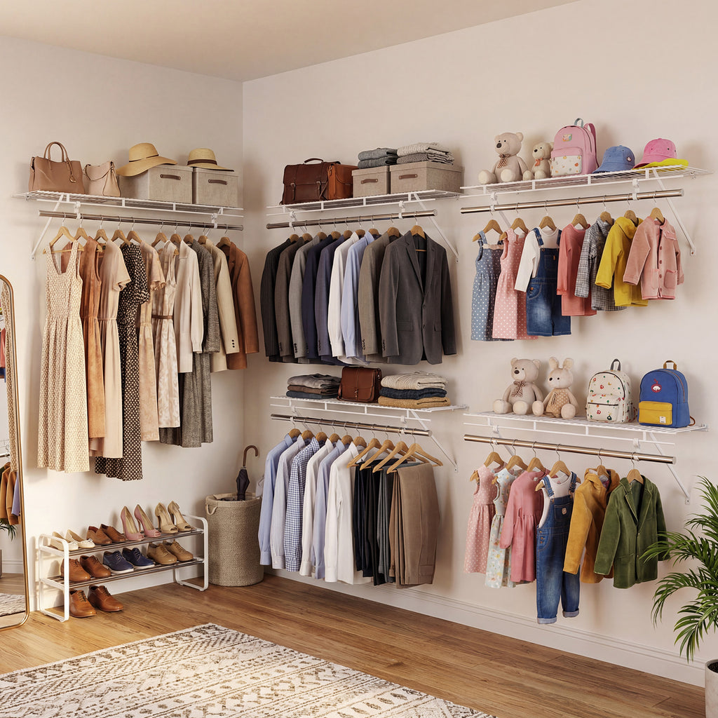 Wall-Mounted Closet Shelves with Ventilated Metal Wire Shelving Kit