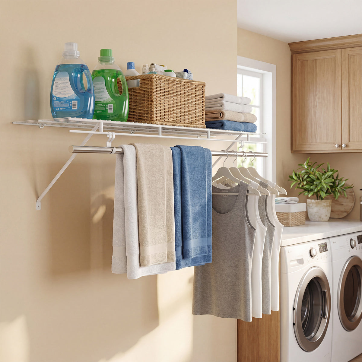 Wall-Mounted Closet Shelves with Ventilated Metal Wire Shelving Kit