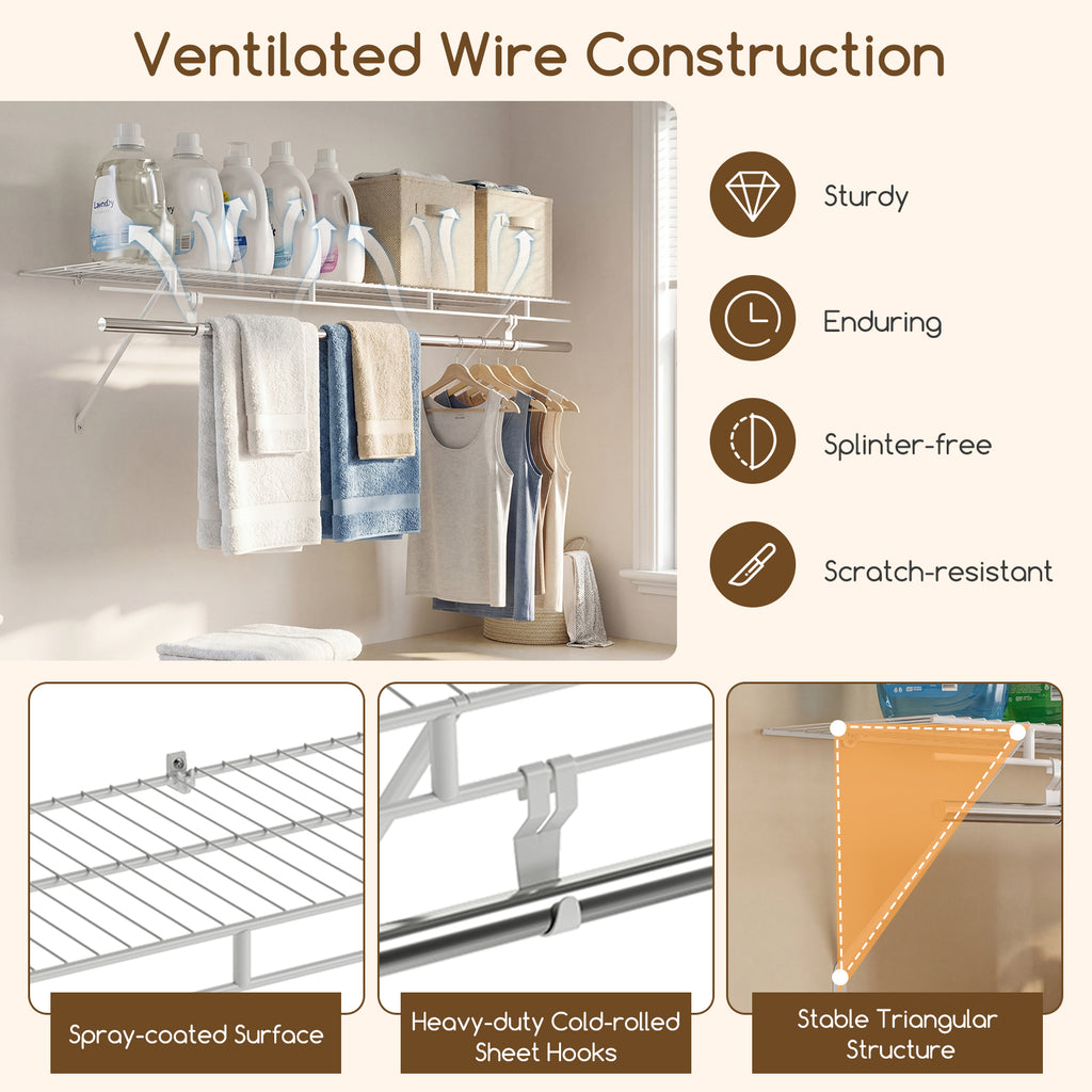 Wall-Mounted Closet Shelves with Ventilated Metal Wire Shelving Kit