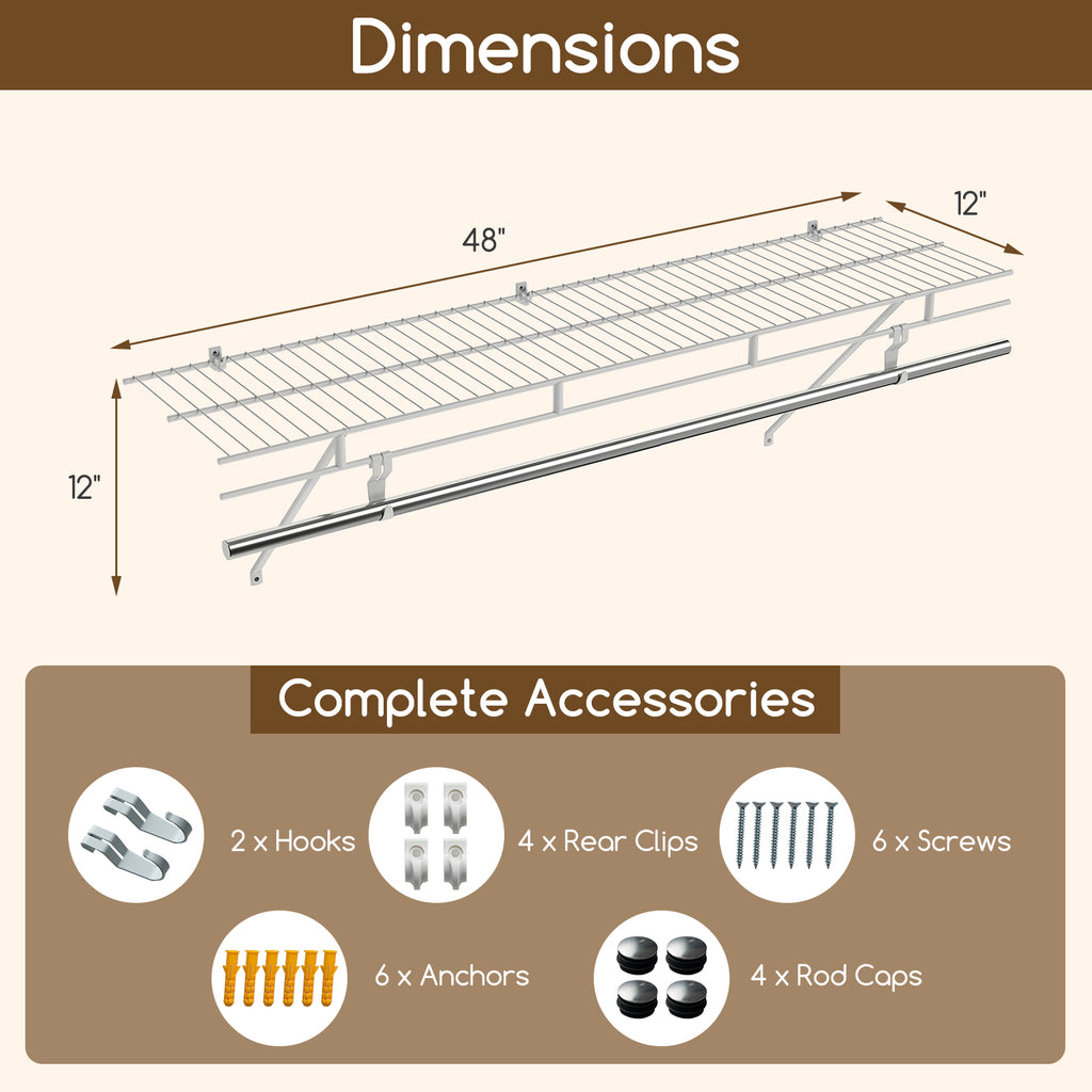 Closet Shelves Wall Mounted with Ventilated Metal Wire Shelving Kit