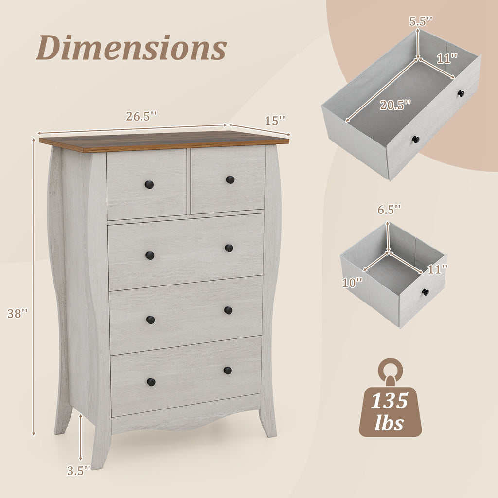Closet Storage Organizer with 5 Fabric Drawers - Gray