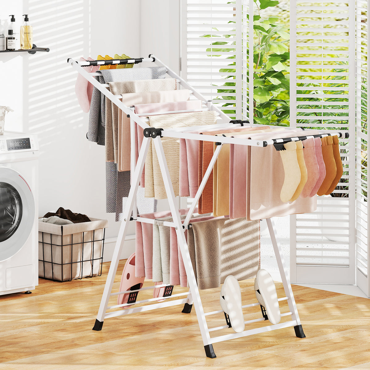 55.5" Clothes Drying Rack with Adjustable Wings - Beige