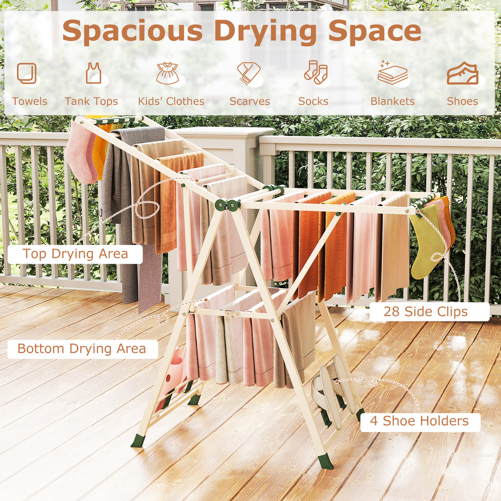 55.5" Clothes Drying Rack with Adjustable Wings - Beige