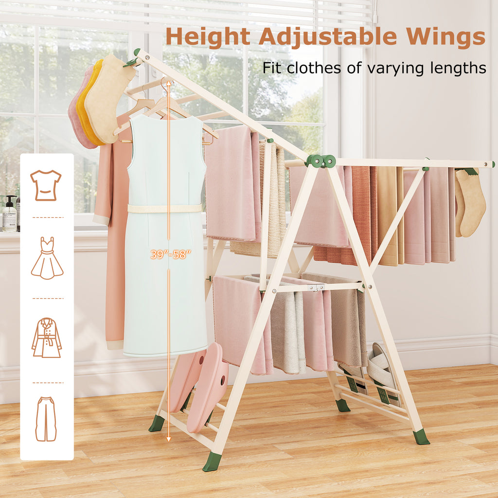 55.5" Clothes Drying Rack with Adjustable Wings - Beige