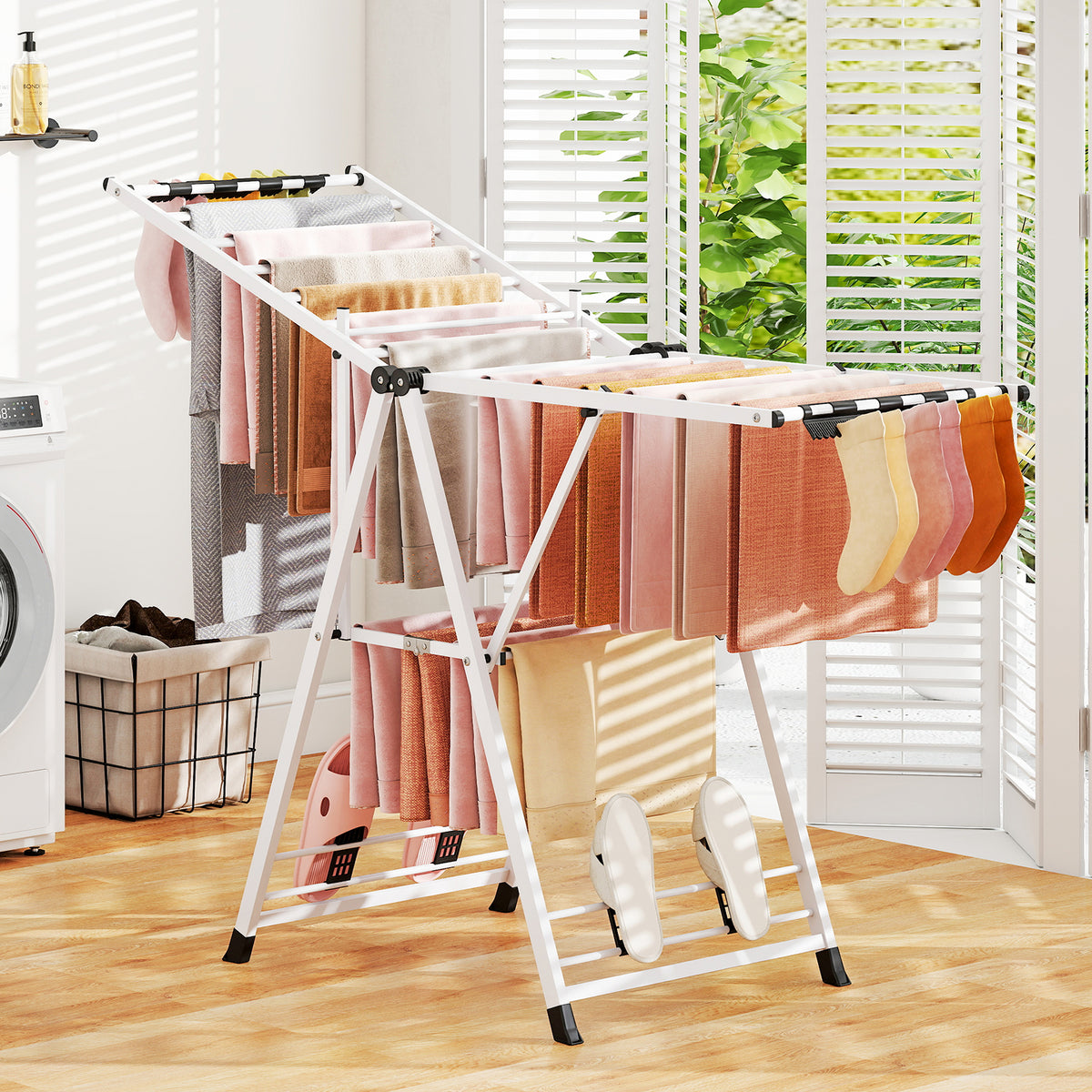 64" Clothes Drying Rack w/ Adjustable Wings - Beige