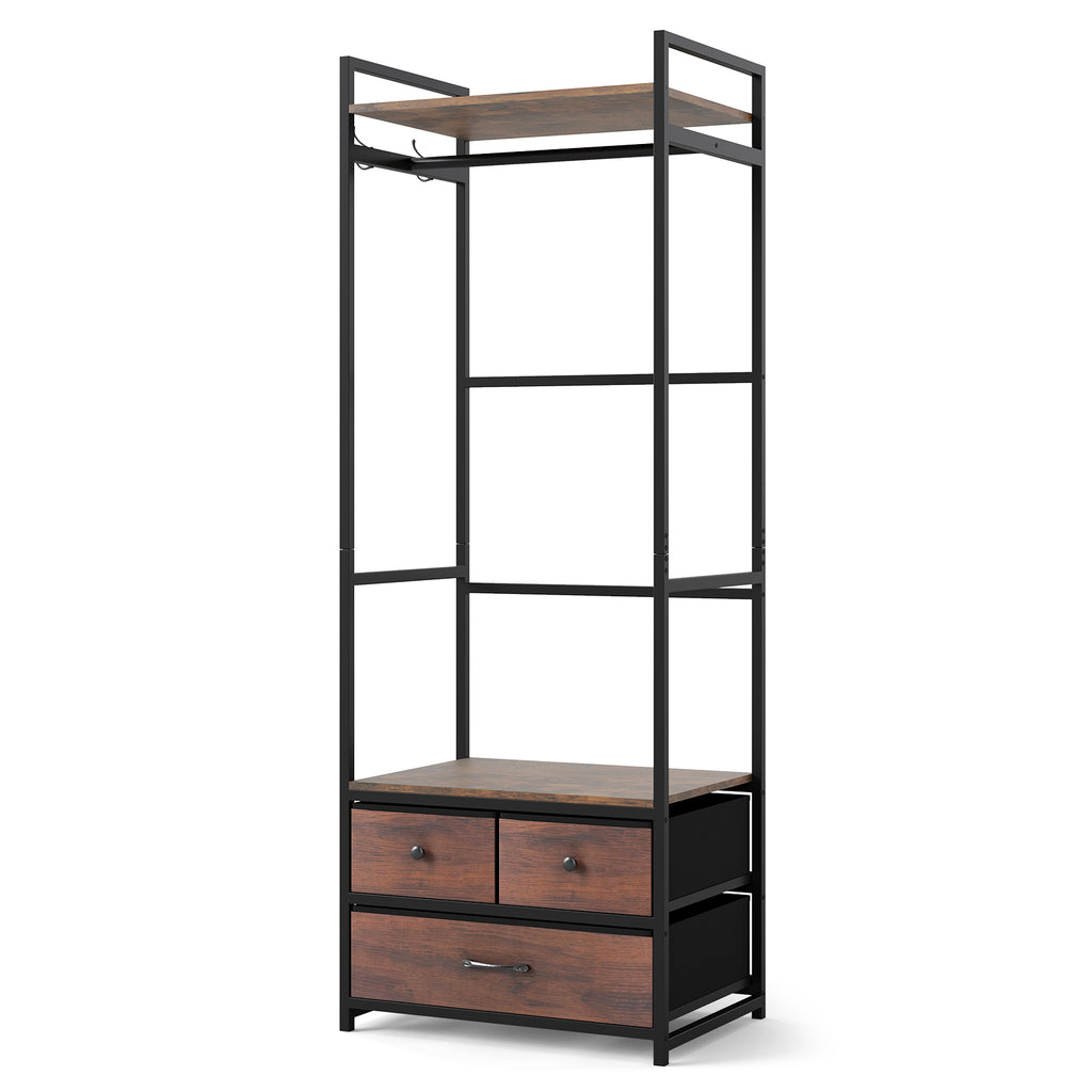 Clothes Rack with Drawers and Shelves - Rustic Brown