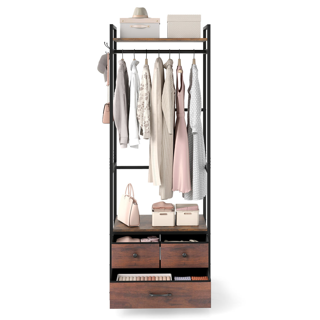 Clothes Rack with Drawers and Shelves - Rustic Brown