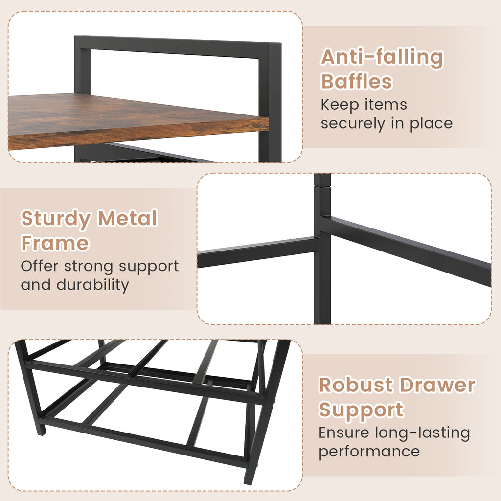 Clothes Rack with Drawers and Shelves Side Hooks Metal Frame
