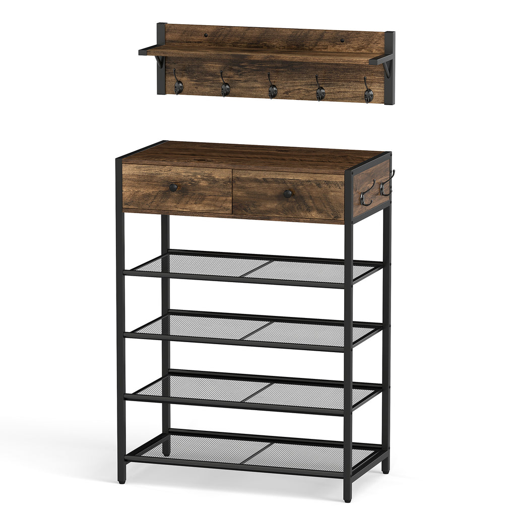 6-Tier Shoe Rack with Anti-Tipping Device, Rustic Brown