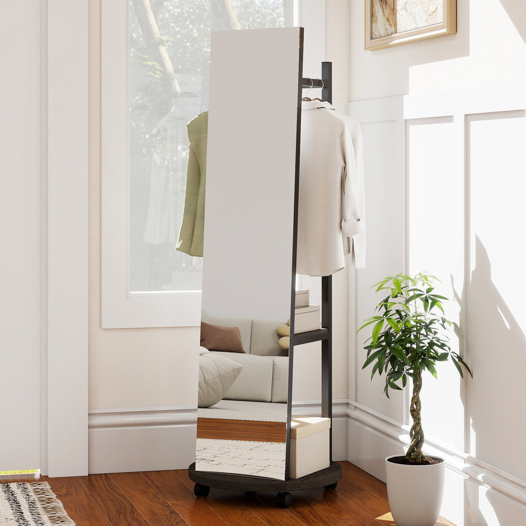 Freestanding Coat Rack with Full Length Mirror - Walnut