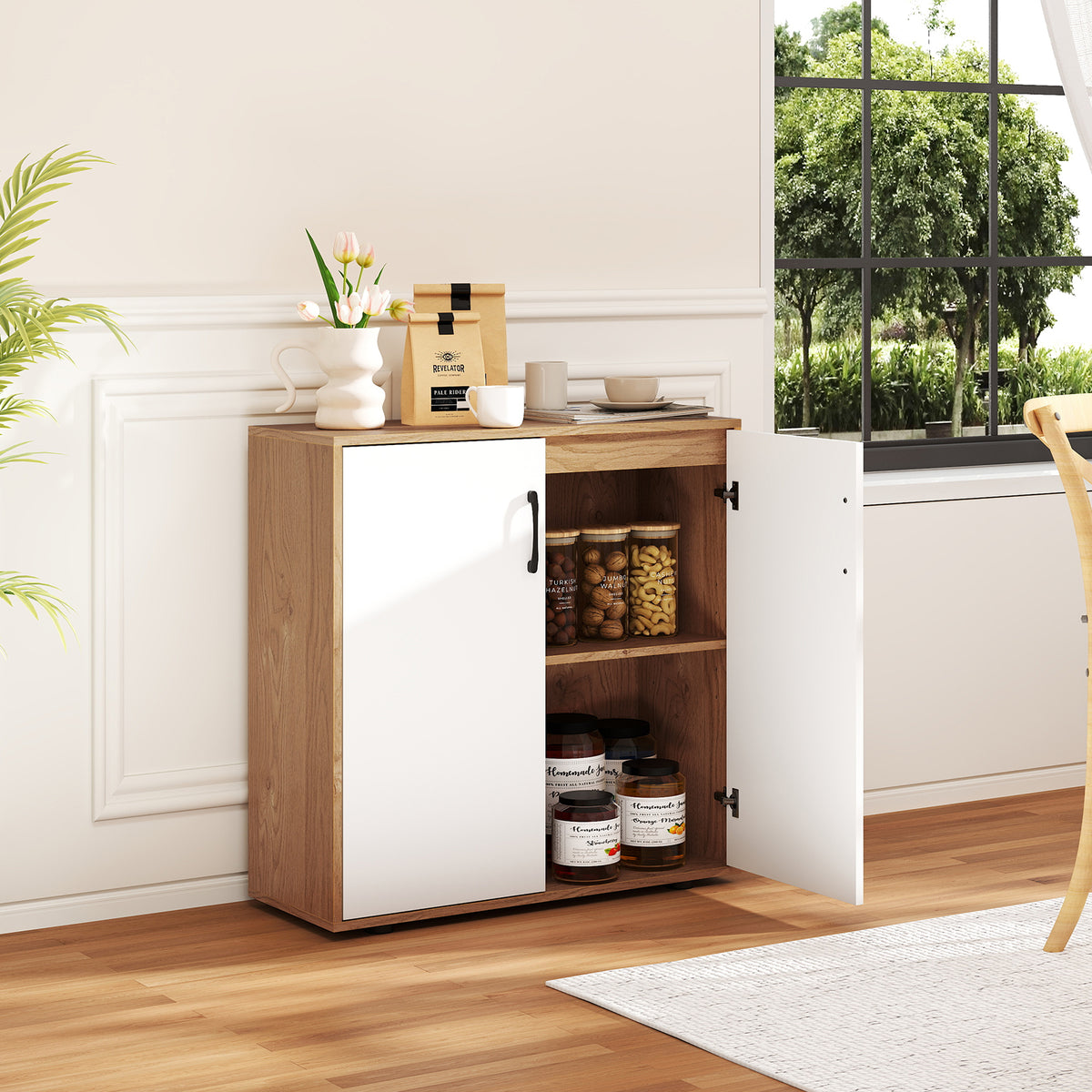 Coffee Bar Cabinet with Adjustable Shelf - Natural