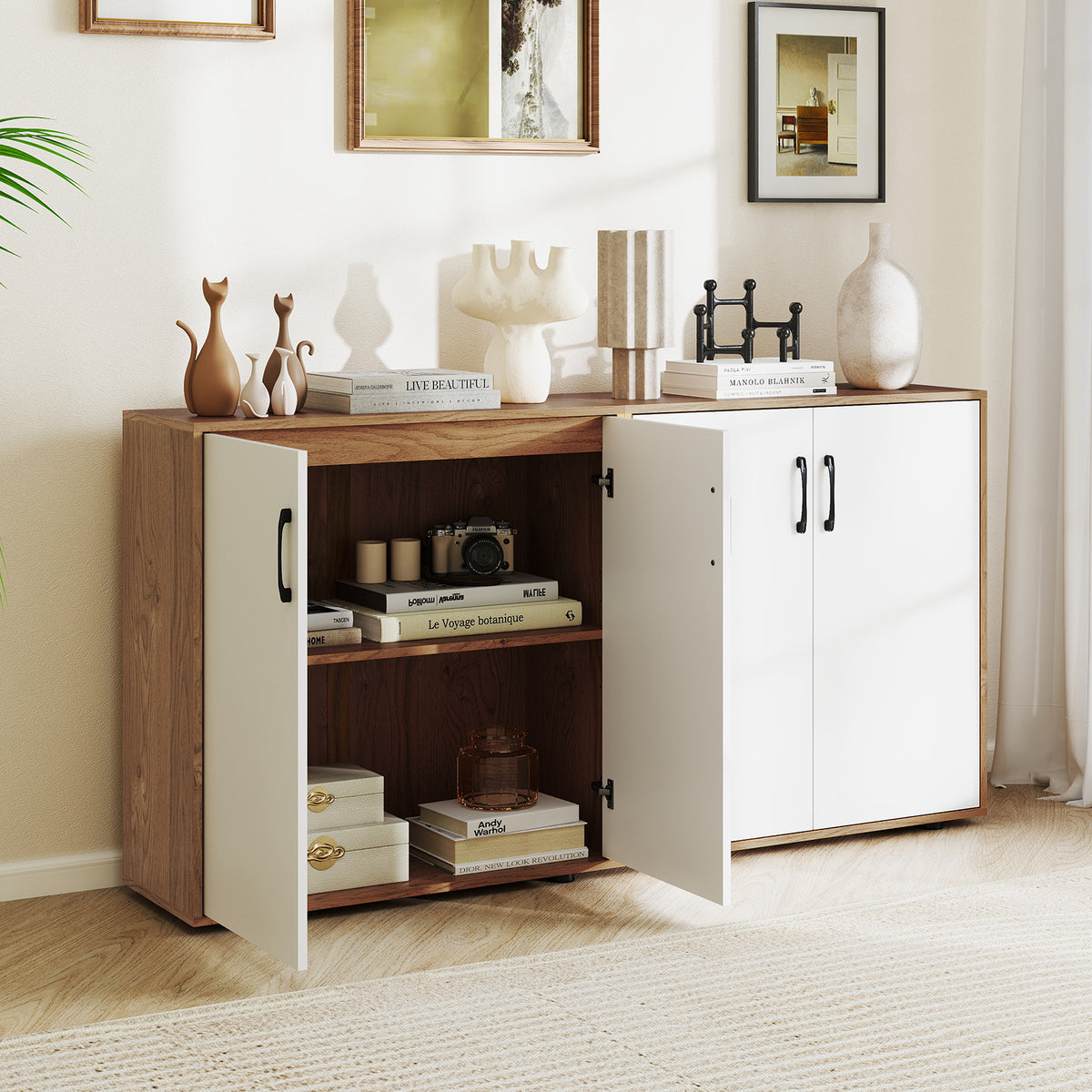 Coffee Bar Cabinet with 5-Position Adjustable Shelf - Natural
