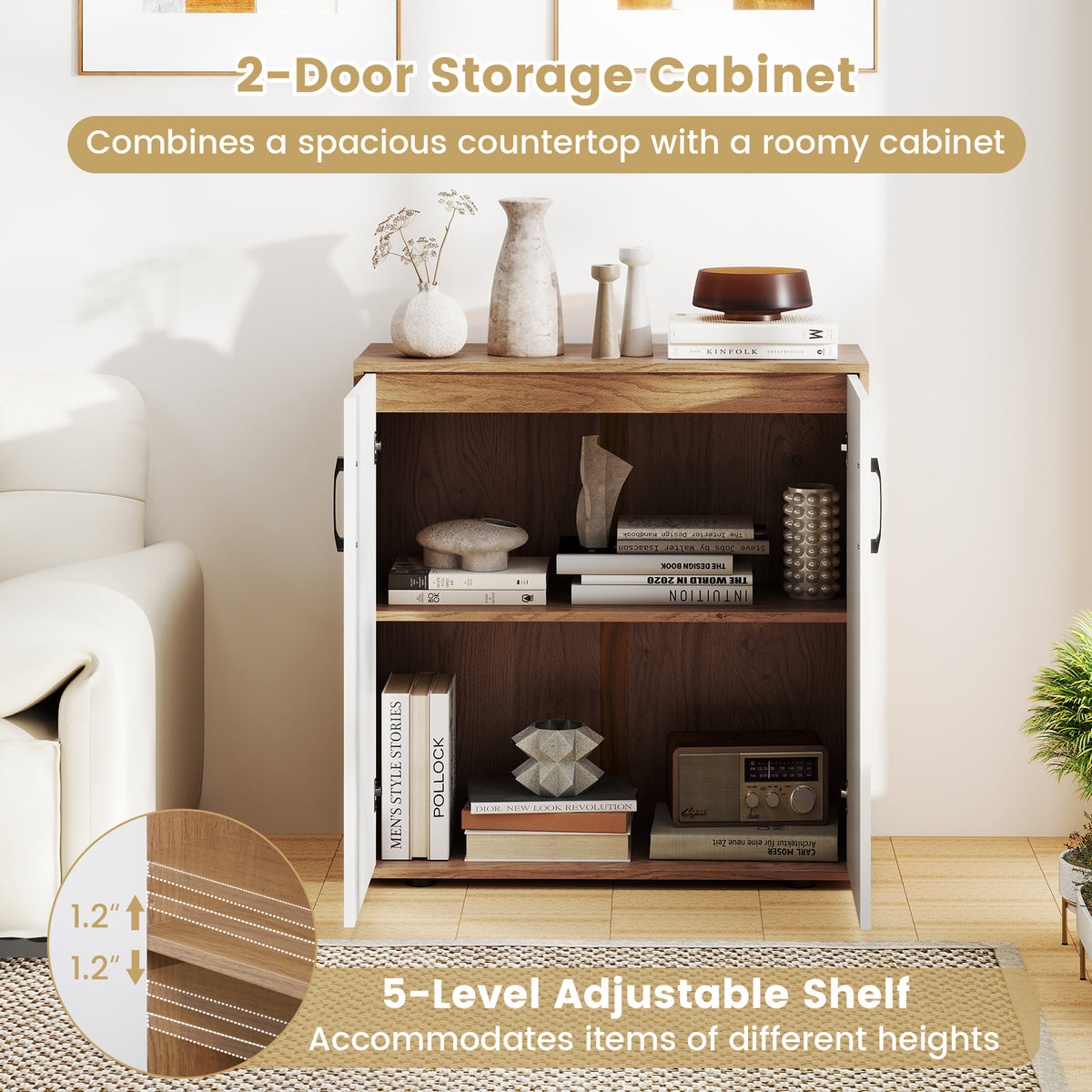 Coffee Bar Cabinet with 5-Position Adjustable Shelf - Natural