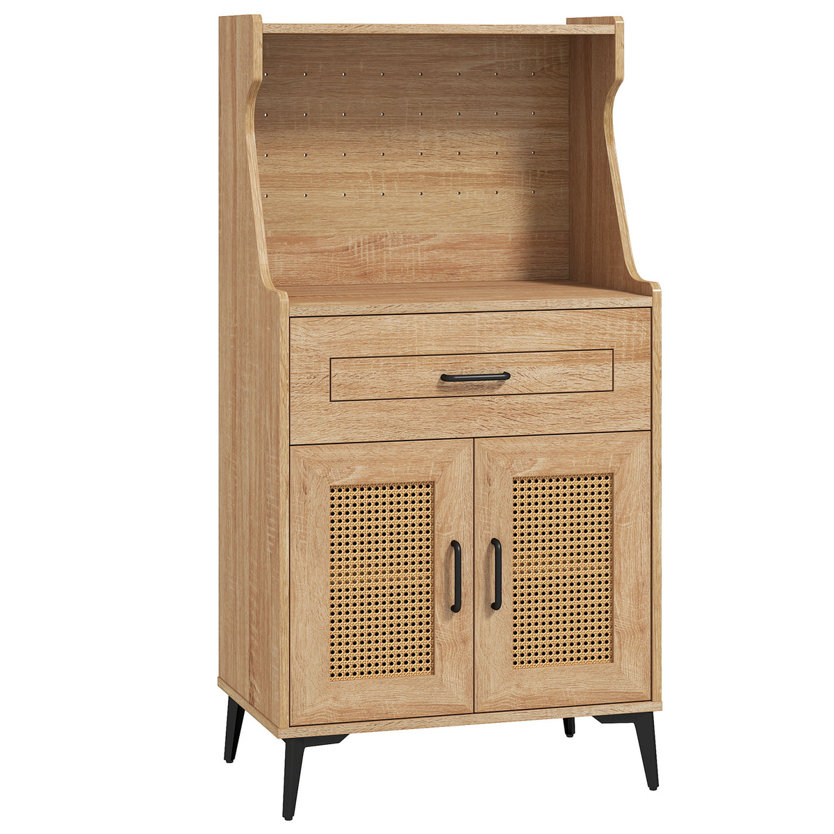 Coffee Bar Cabinet with Pegboard, Drawer & Shelf – Oak