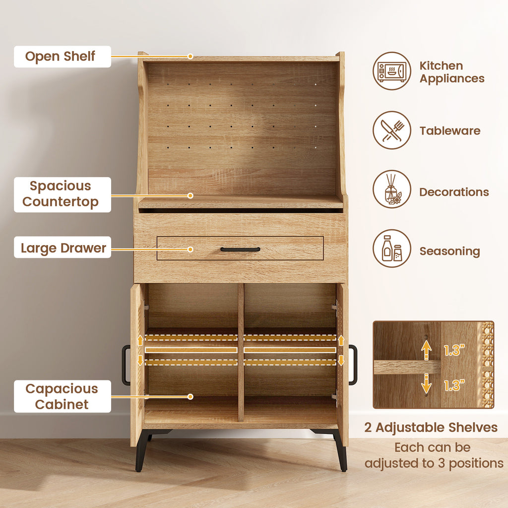 Coffee Bar Cabinet with Pegboard & Storage Drawer - Oak
