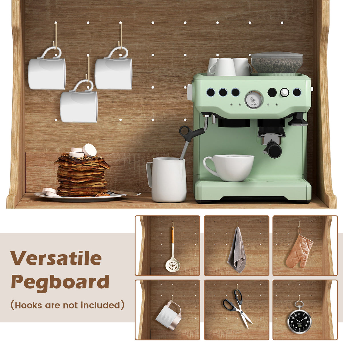 Coffee Bar Cabinet with Pegboard, Drawer & Shelf – Oak