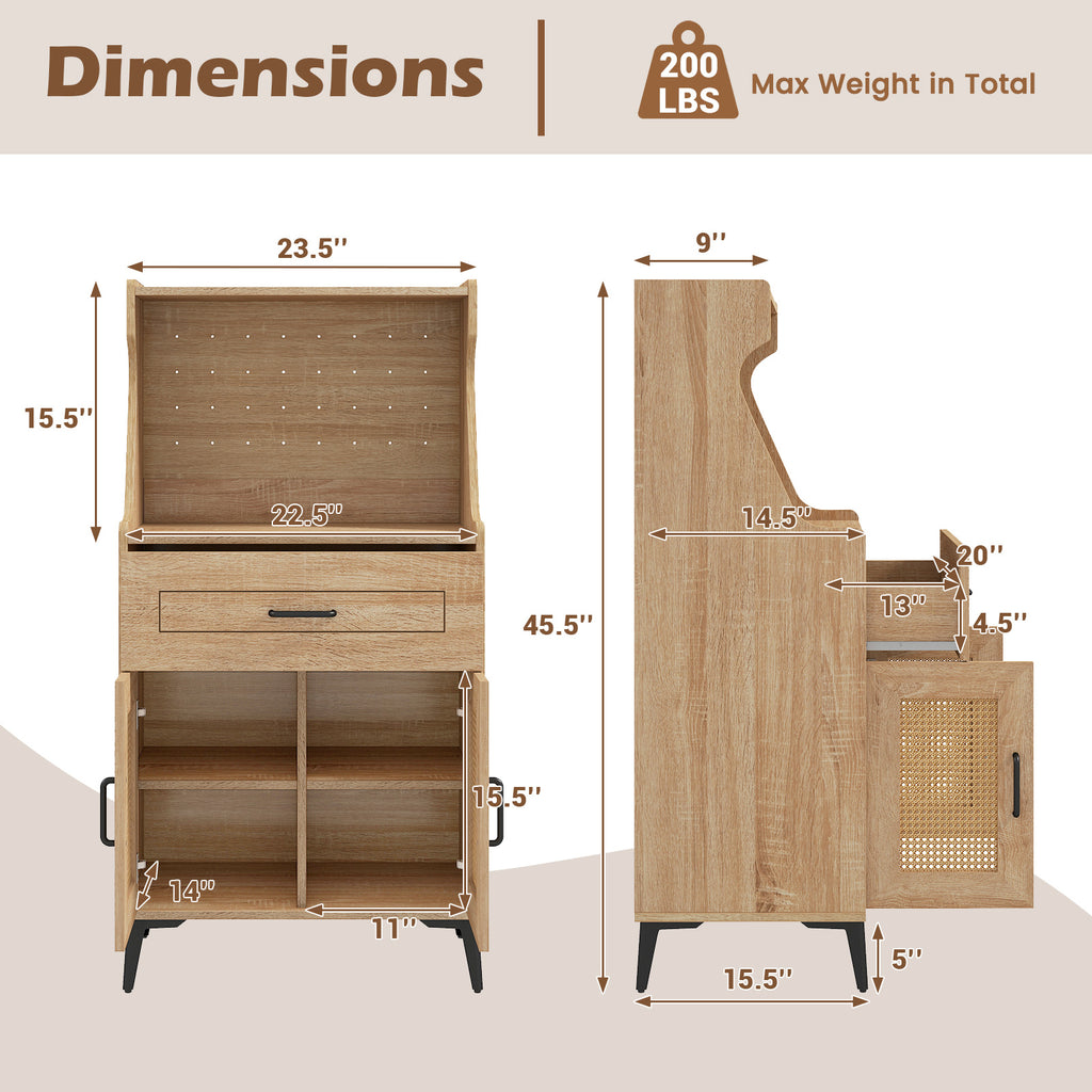Coffee Bar Cabinet with Pegboard & Storage Drawer - Oak