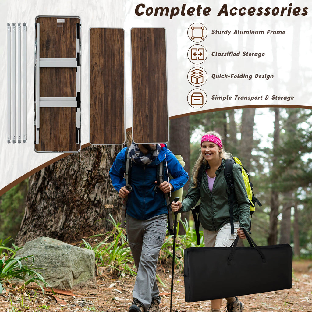 Folding Camping Table with 2-Tier Shelves - Coffee
