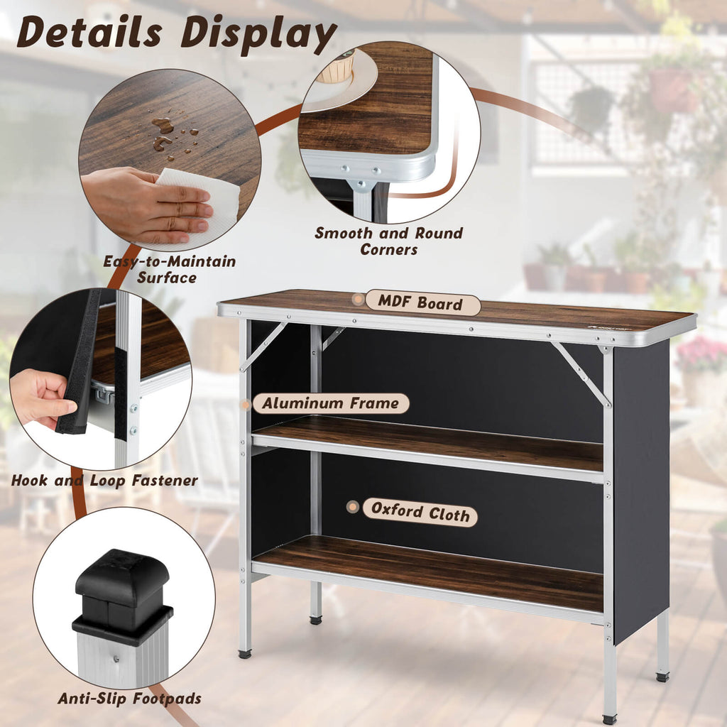 Folding Camping Table with 2-Tier Shelves - Coffee