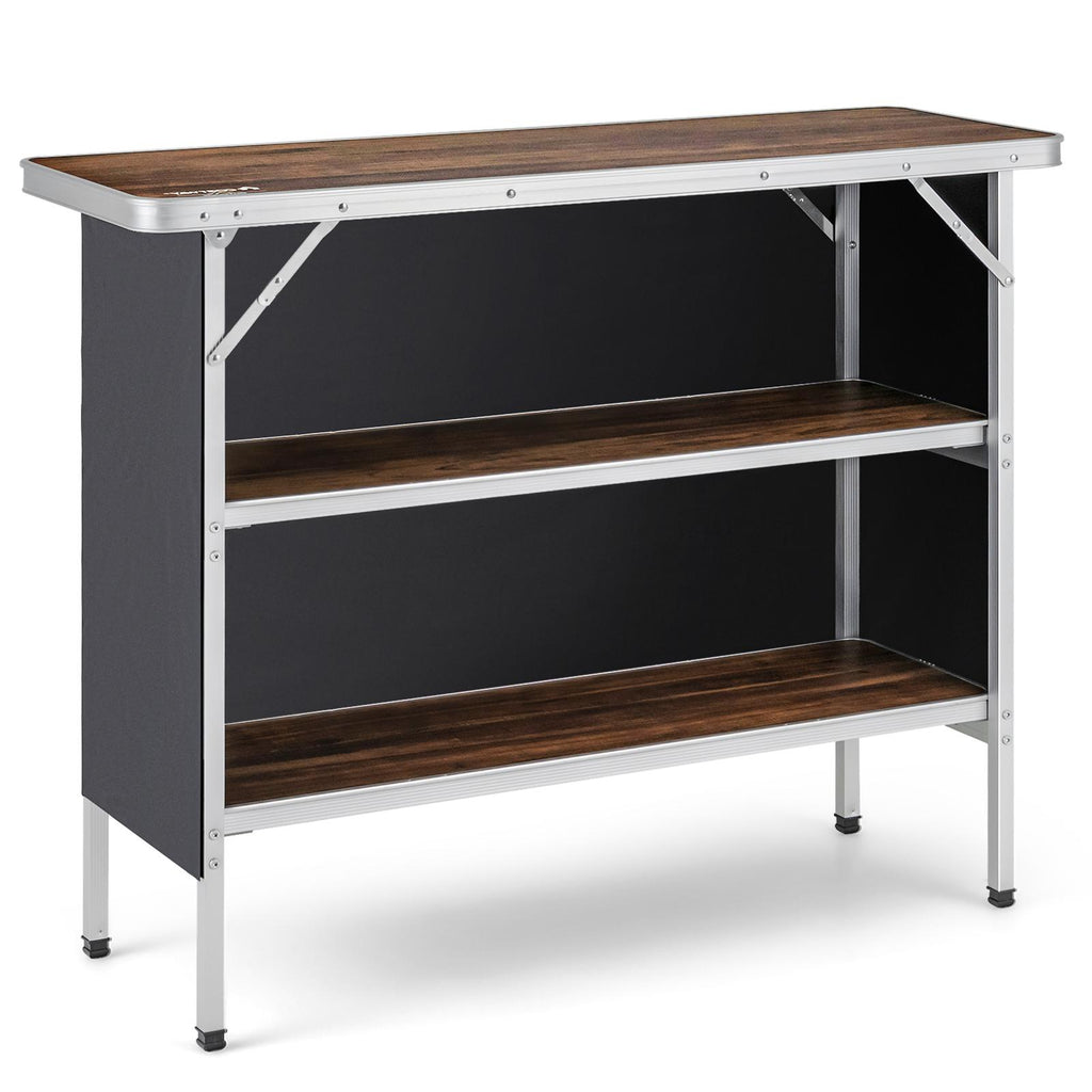Folding Camping Table with 2-Tier Shelves - Coffee