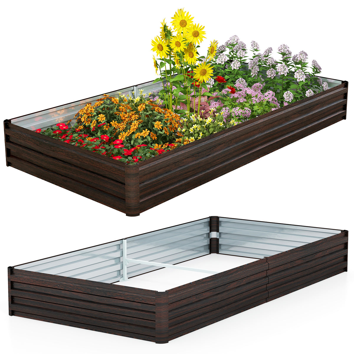 Large Metal Raised Garden Bed Planter - Coffee