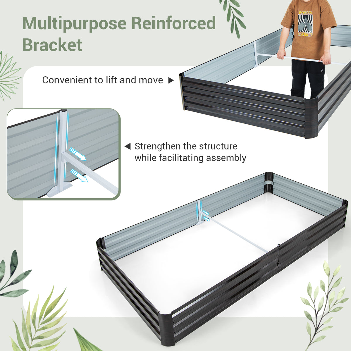 Large Metal Raised Garden Bed Planter - Coffee