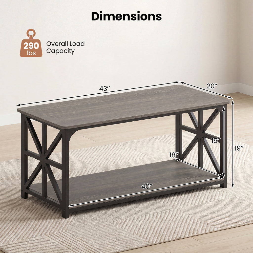 Coffee Table 2-Tier Storage Center Table - Oak