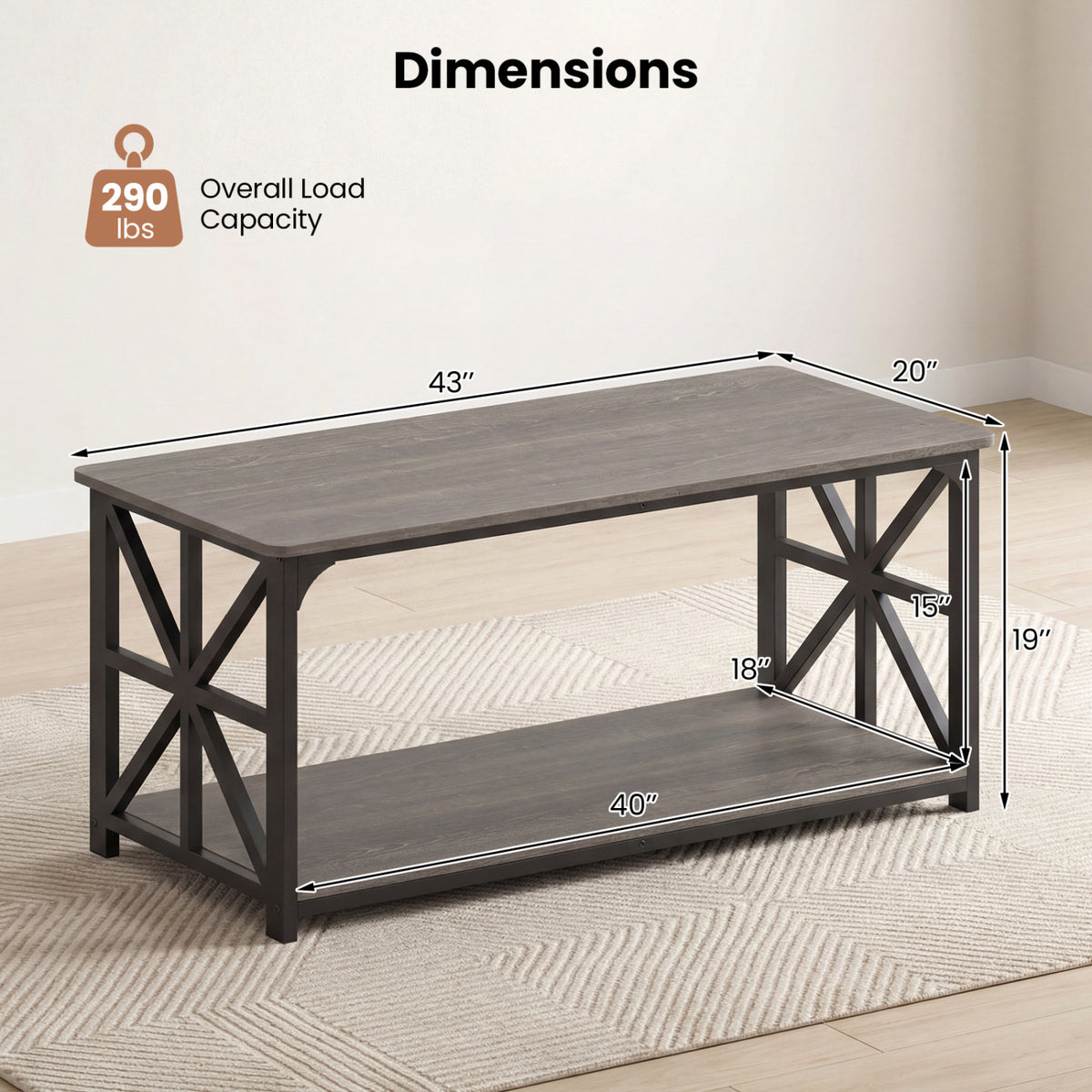 Coffee Table 2-Tier Storage Center Table - Oak