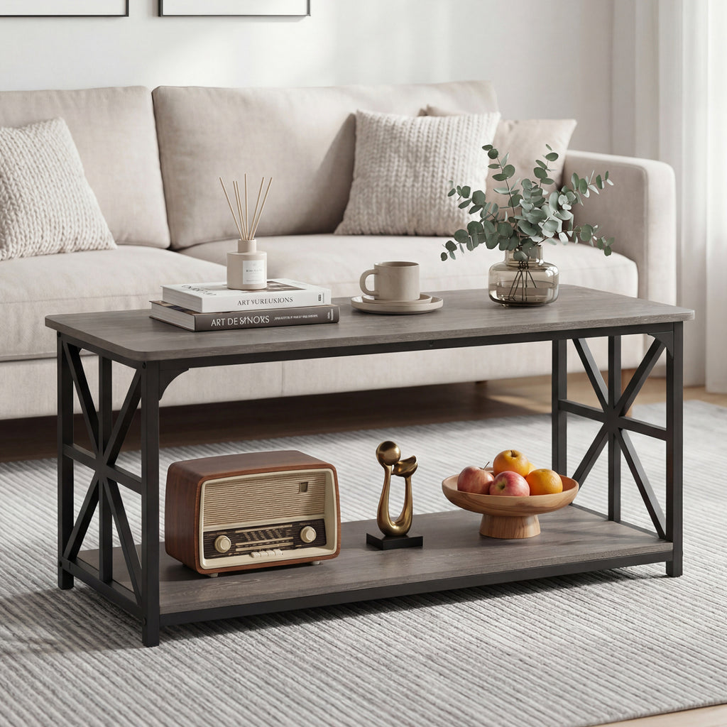 Coffee Table 2-Tier Storage Center Table - Oak