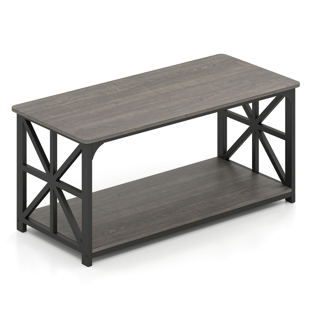 Coffee Table 2-Tier Storage Center Table - Oak