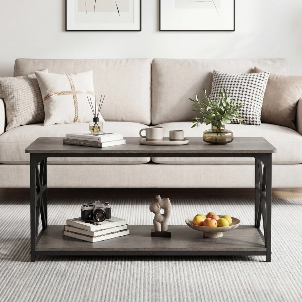 Coffee Table 2-Tier Storage Center Table - Oak