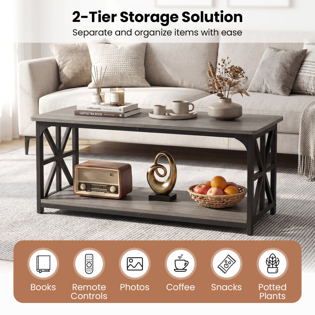 Coffee Table 2-Tier Storage Center Table - Oak