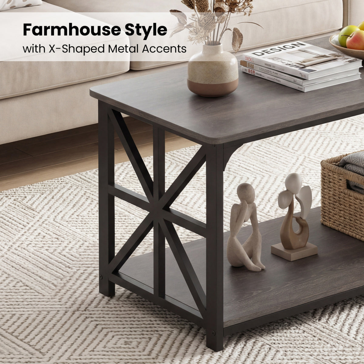 Coffee Table 2-Tier Storage Center Table - Oak