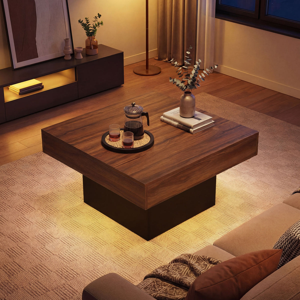 Coffee Table with RGB LED Lights - Rustic Brown