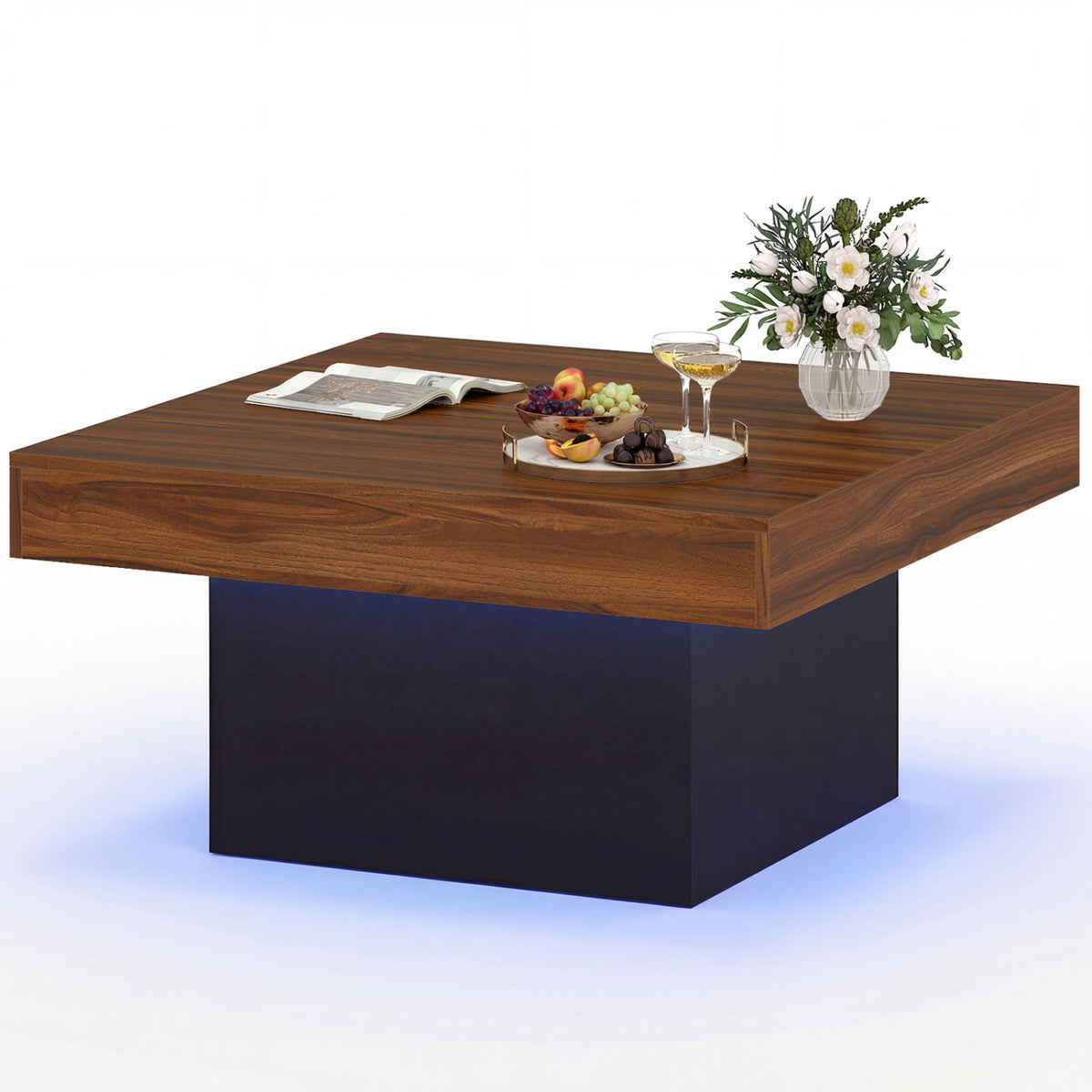 Coffee Table with RGB LED Lights - Rustic Brown