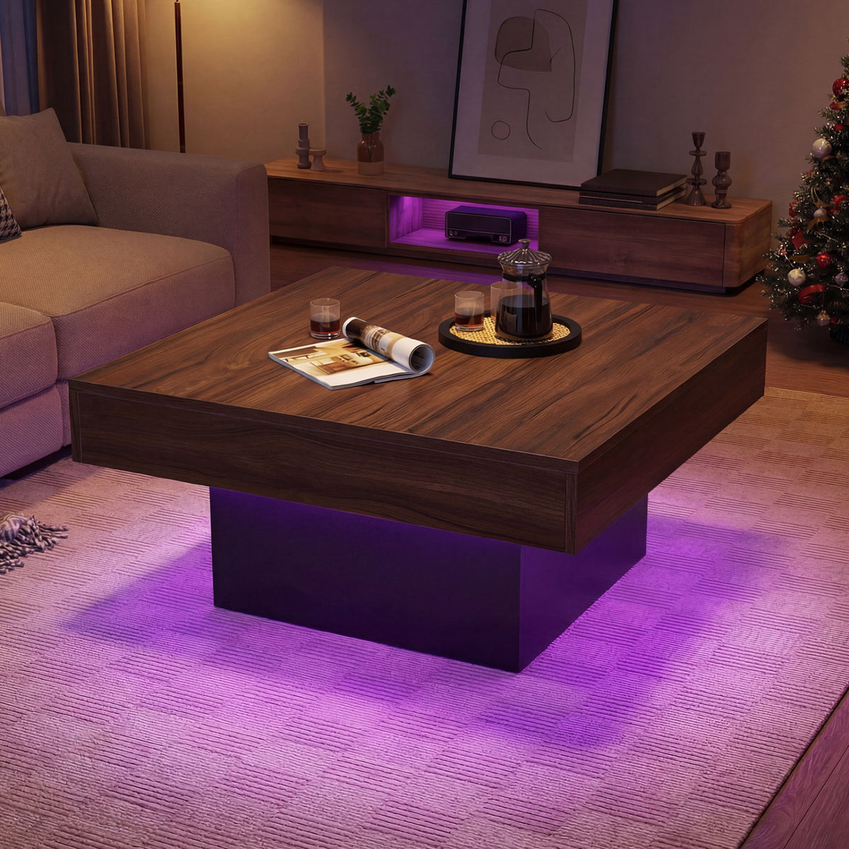 Coffee Table with RGB LED Lights - Rustic Brown