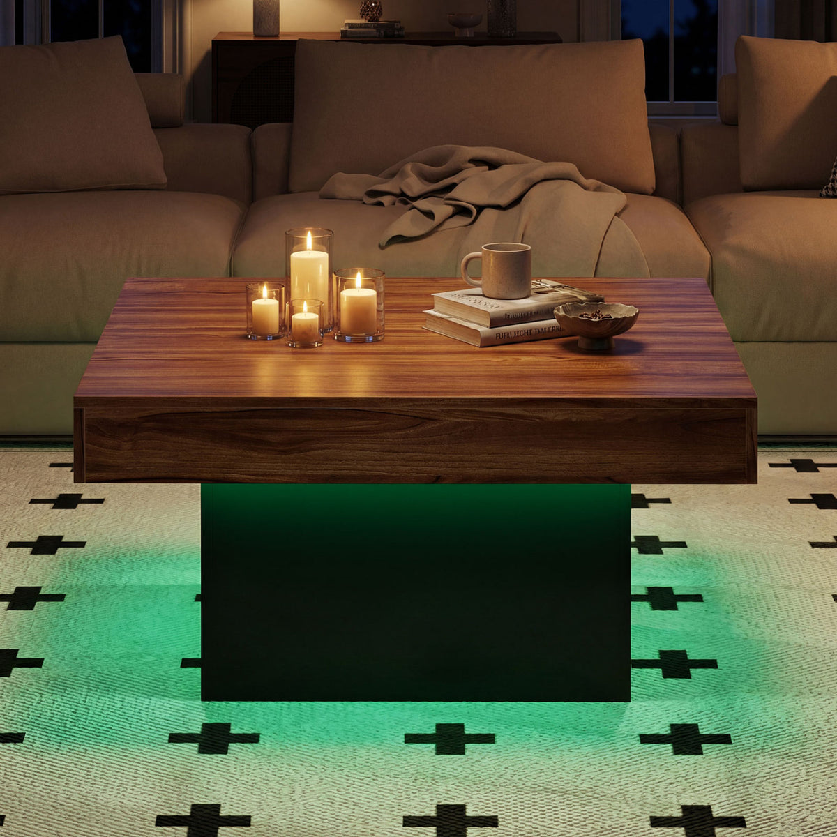 Coffee Table with LED Lights & Dynamic Modes - Rustic Brown