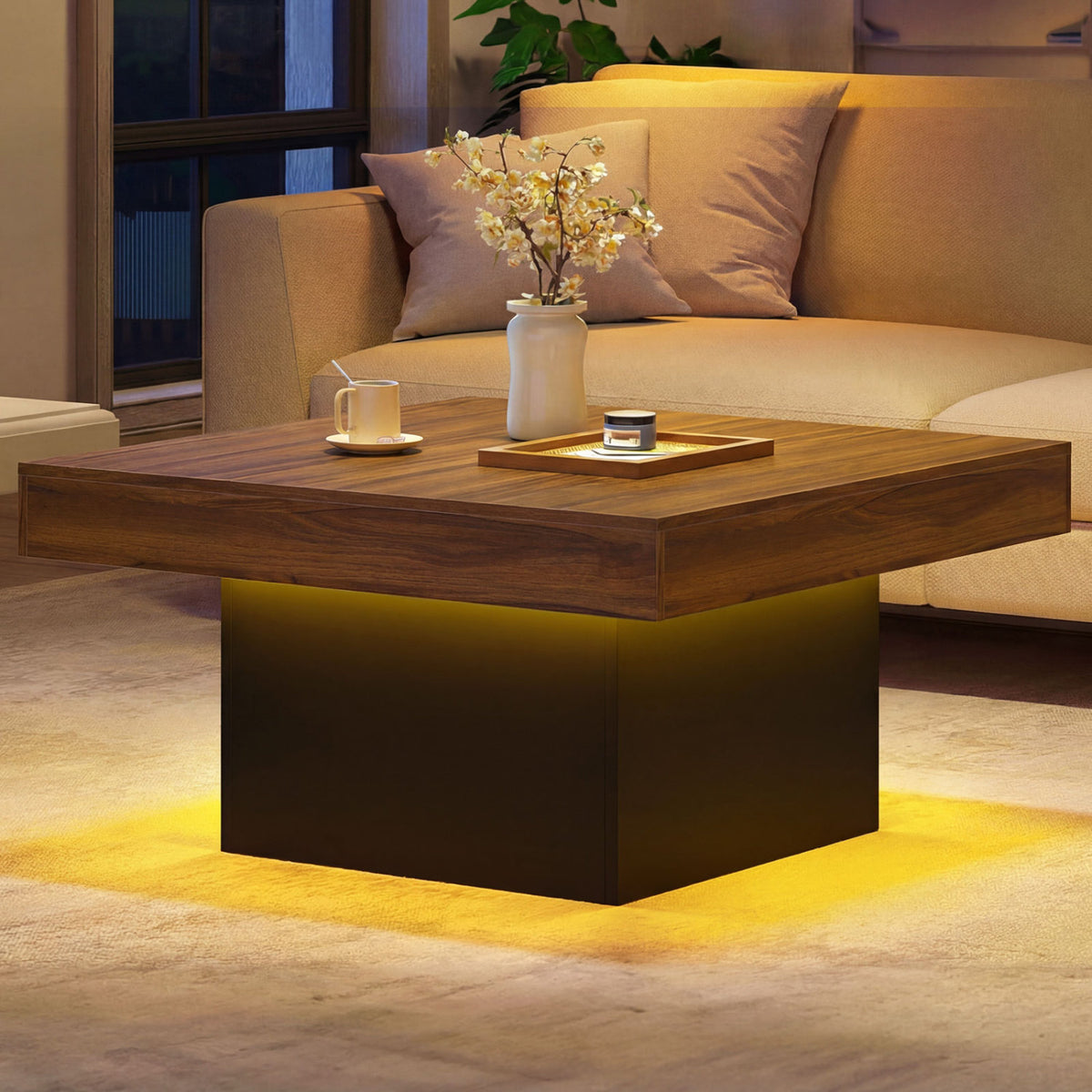 Coffee Table with RGB LED Lights - Rustic Brown