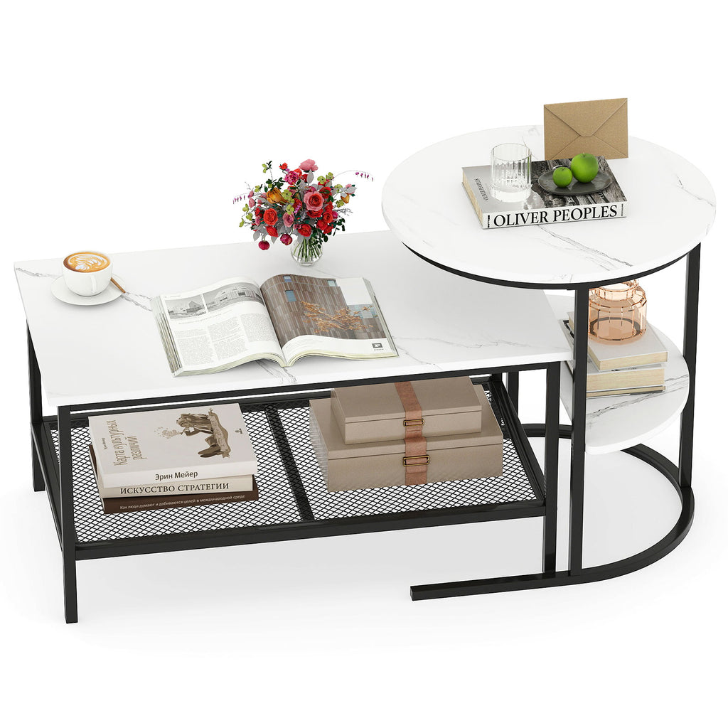 2-Tier Coffee Table with Storage Shelves - Rustic Brown