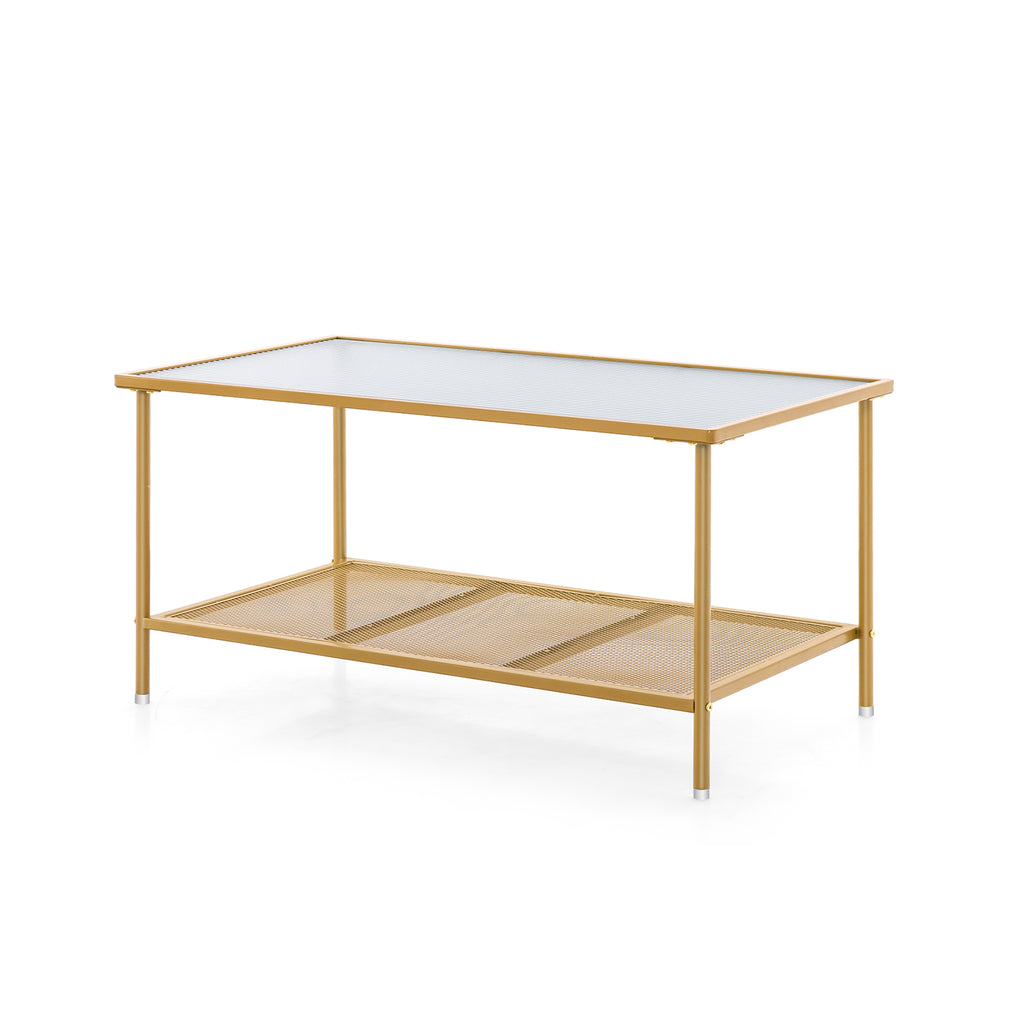 2-Tier Coffee Table with Tempered Glass Top - Golden