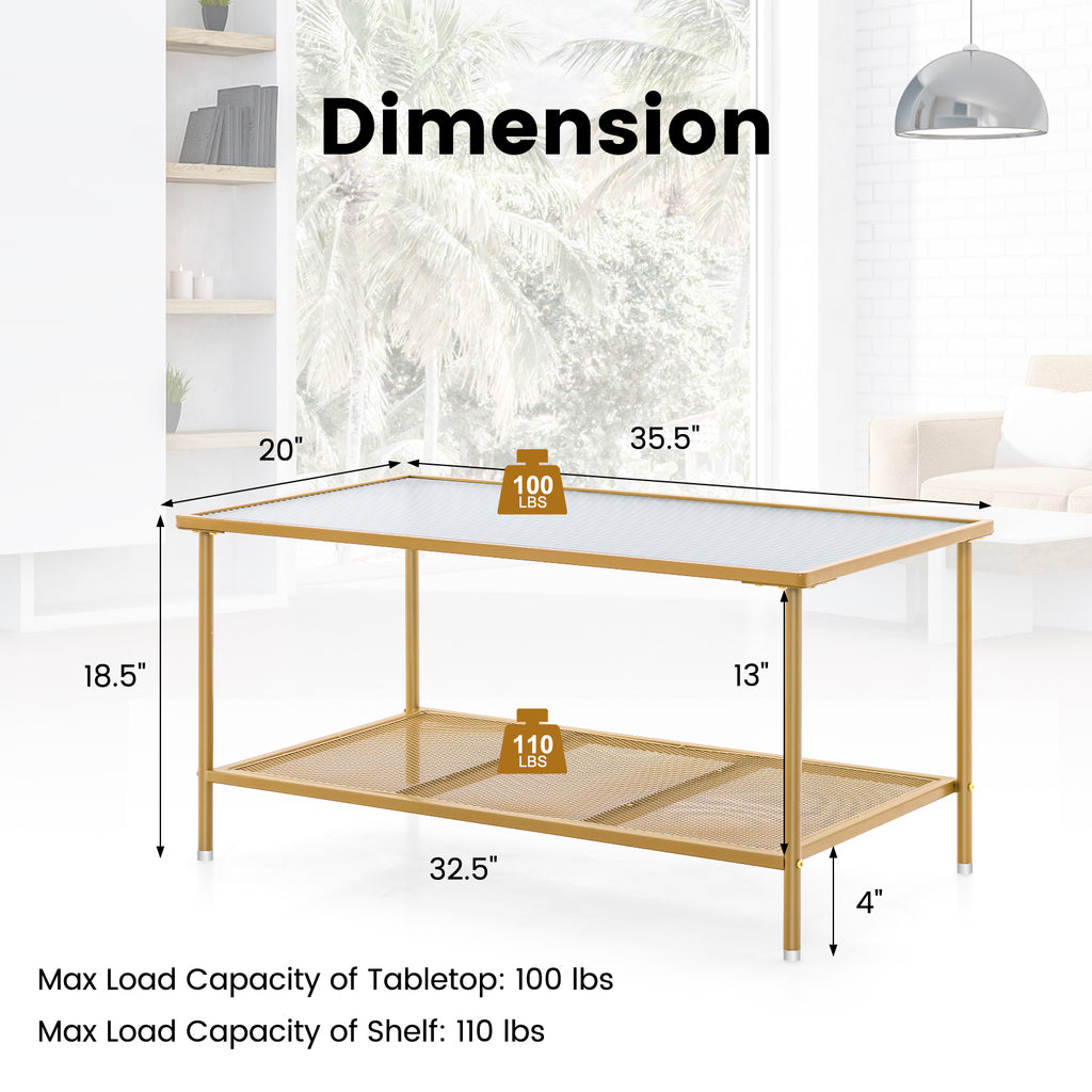 2-Tier Coffee Table with Tempered Glass Top - Golden