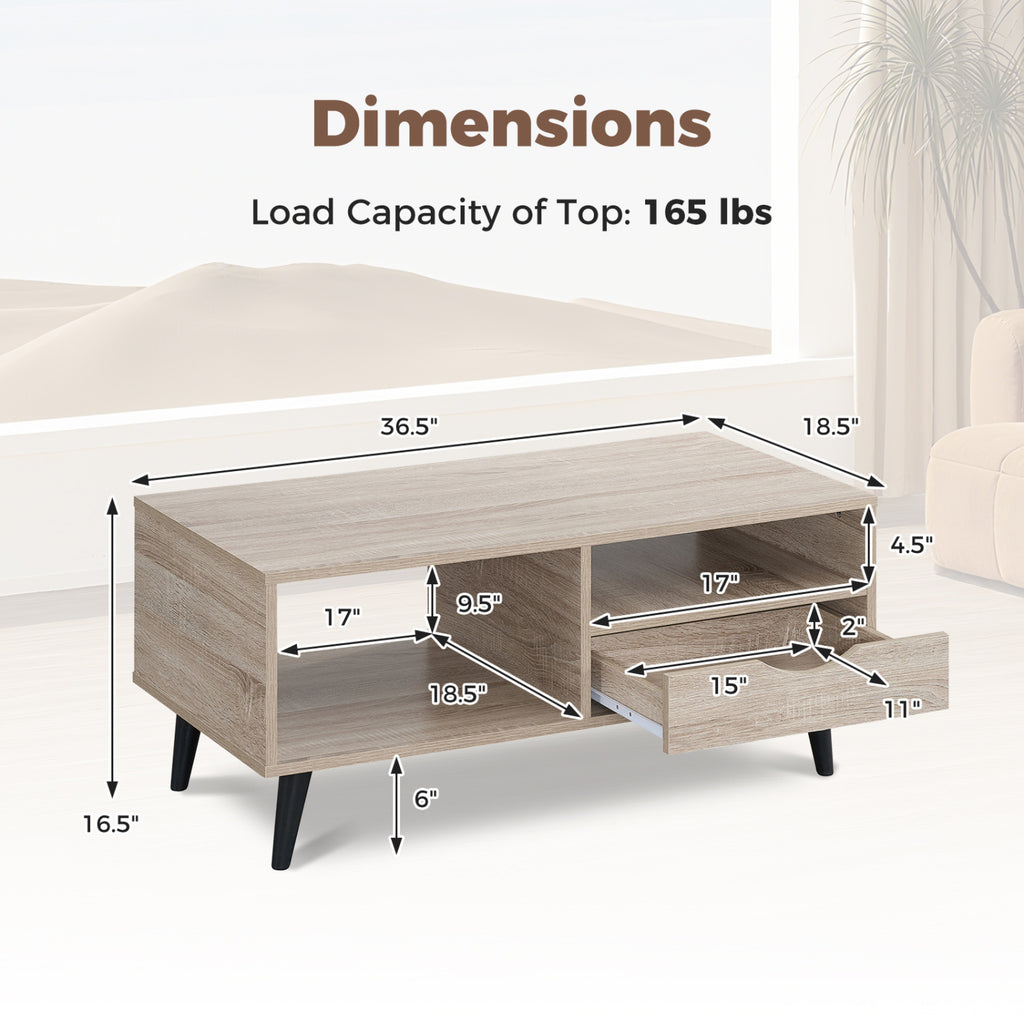 Rustic Rectangle Coffee Table with Storage - Natural