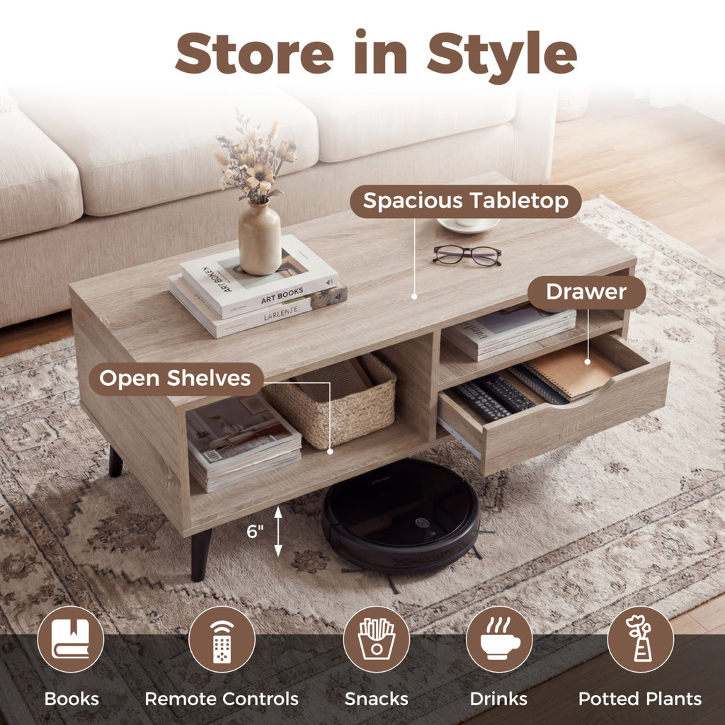 Rustic Rectangle Coffee Table with Storage - Natural