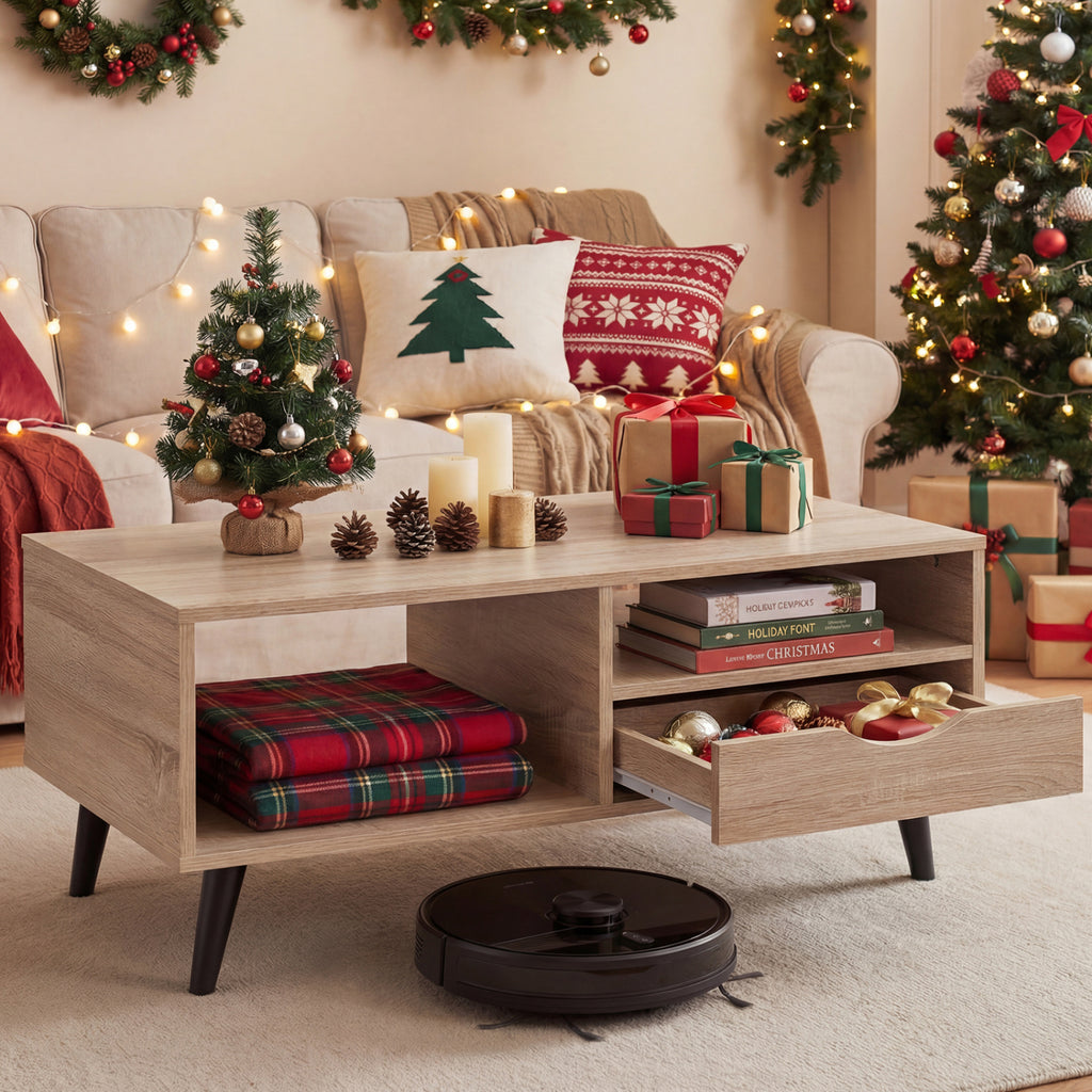 Rustic Rectangle Coffee Table with Storage - Natural