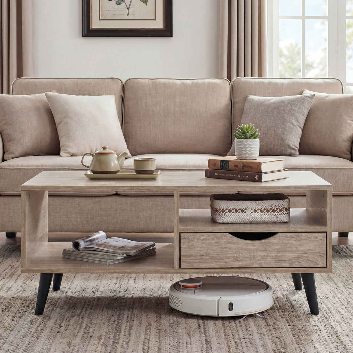 Rustic Rectangle Coffee Table with Storage - Natural