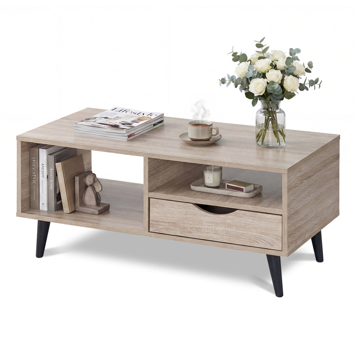 Rustic Rectangle Coffee Table with Storage - Natural